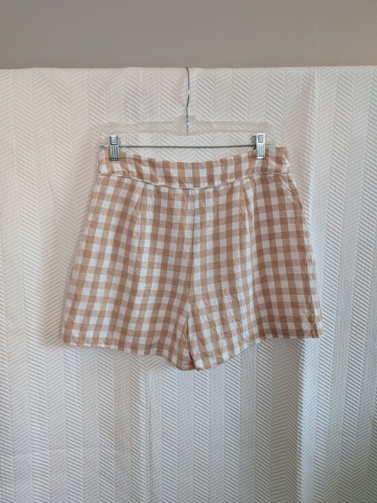 Ever New Pants - Ever New Gingham Shorts Linen Blend High Waist Size 8 Resort Festival Summer